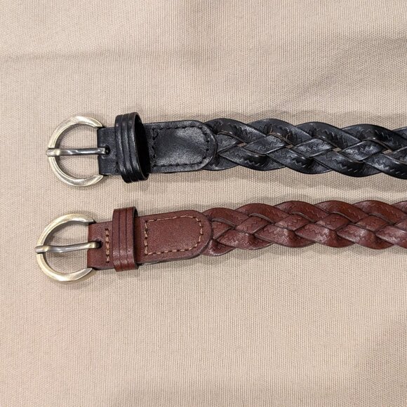 Black & Brown with Brass Hardware Braided Leather Belts Women's - Picture 2 of 4